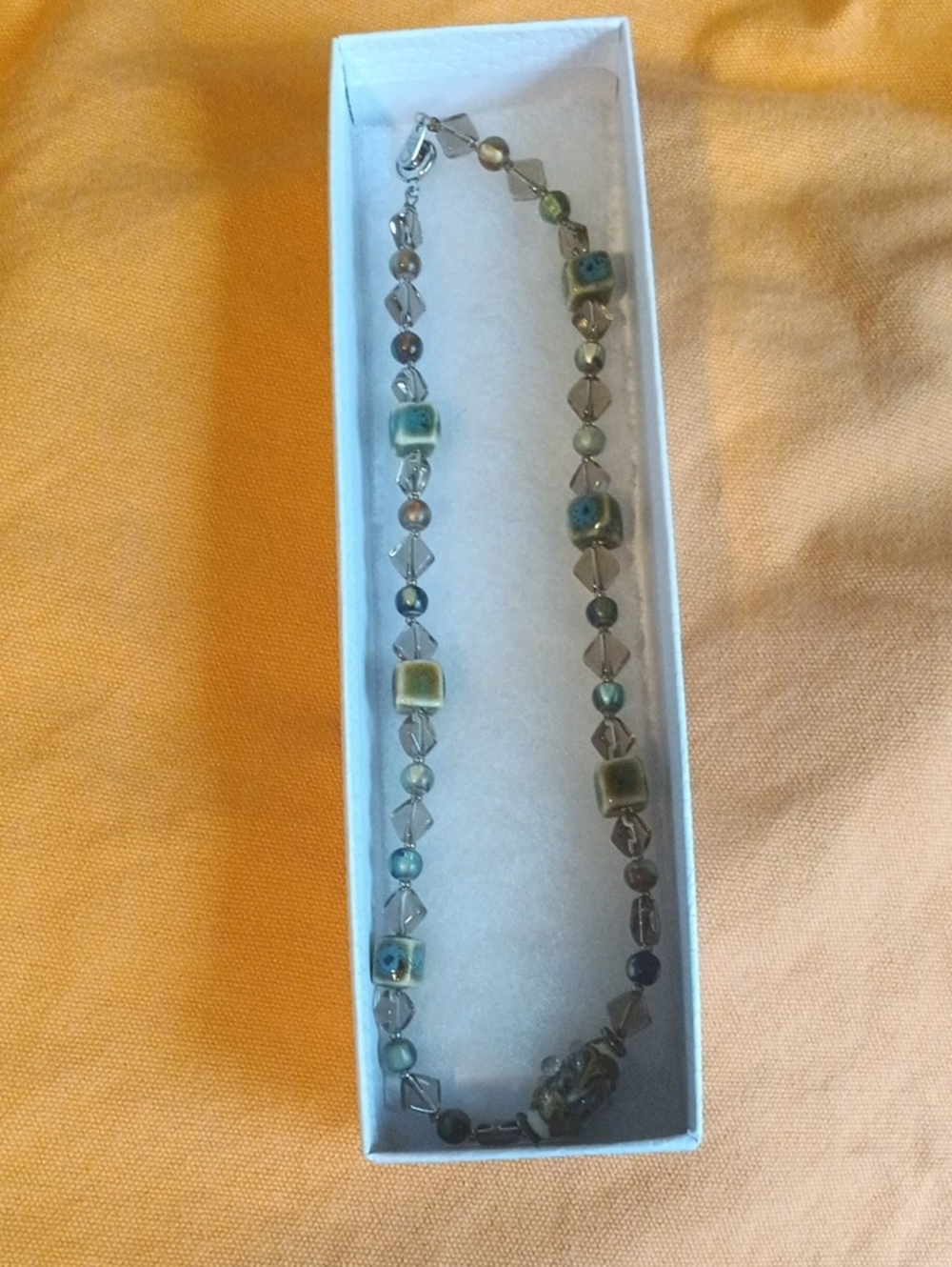 Vintage Handcrafted Blue and Green Glass Bead Necklace - Women Jewelry